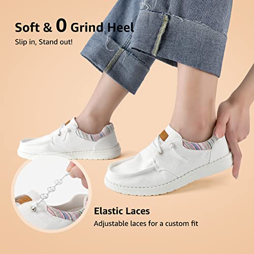 Stq Women'S Slip On Boat Shoes With Arch Support Comfortable Canvas Loafers For All Day Standing White Us 7.5 thumb #5