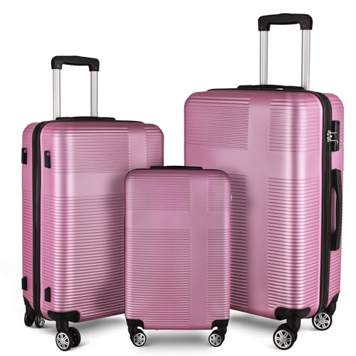 3-Piece Lightweight Pink Luggage Set for Travel - Durable and Secure Design with Spinner Wheels