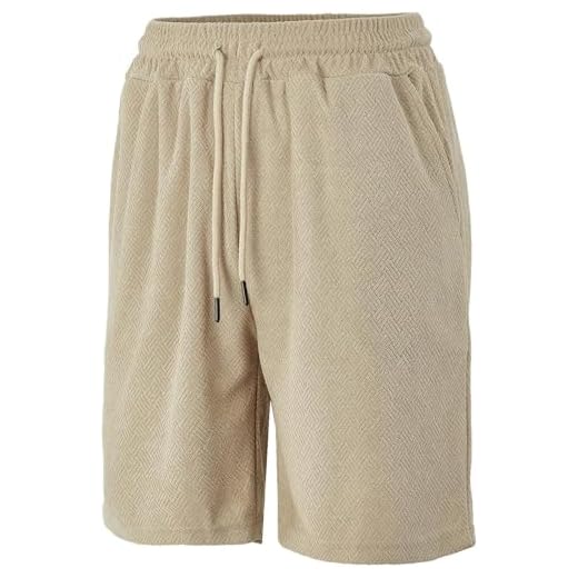 Bermuda masculina de jérsei com cordão elástico WAIS calça de moletom com ajuste relaxado, shorts elásticos para atividades físicas de verão, Cáqui, 3G