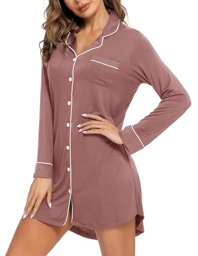 Image of Pjmlifecoco Nightgown for Women Button Down Sleepshirt Short /Long Sleeve Nightdress Soft Modal Sleepwear S-XXL
