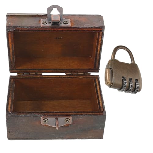 FRCOLOR Cofre de Madera Vintage con Cerradura Segura, Caja Decorativa Pequeña para Almacenamiento de Joyas y Baratijas, Organizador Rústico para Escritorio, Estilo Retro, Color Marrón