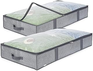 REGALMATE Under Bed Storage Organiser Boxes, Clothes Storage Bags for Towel, Duvet, Blanket, Bedding, Fabric, Clothing & Wardrobe Storage, Under Cot Storage Box- 2 sets