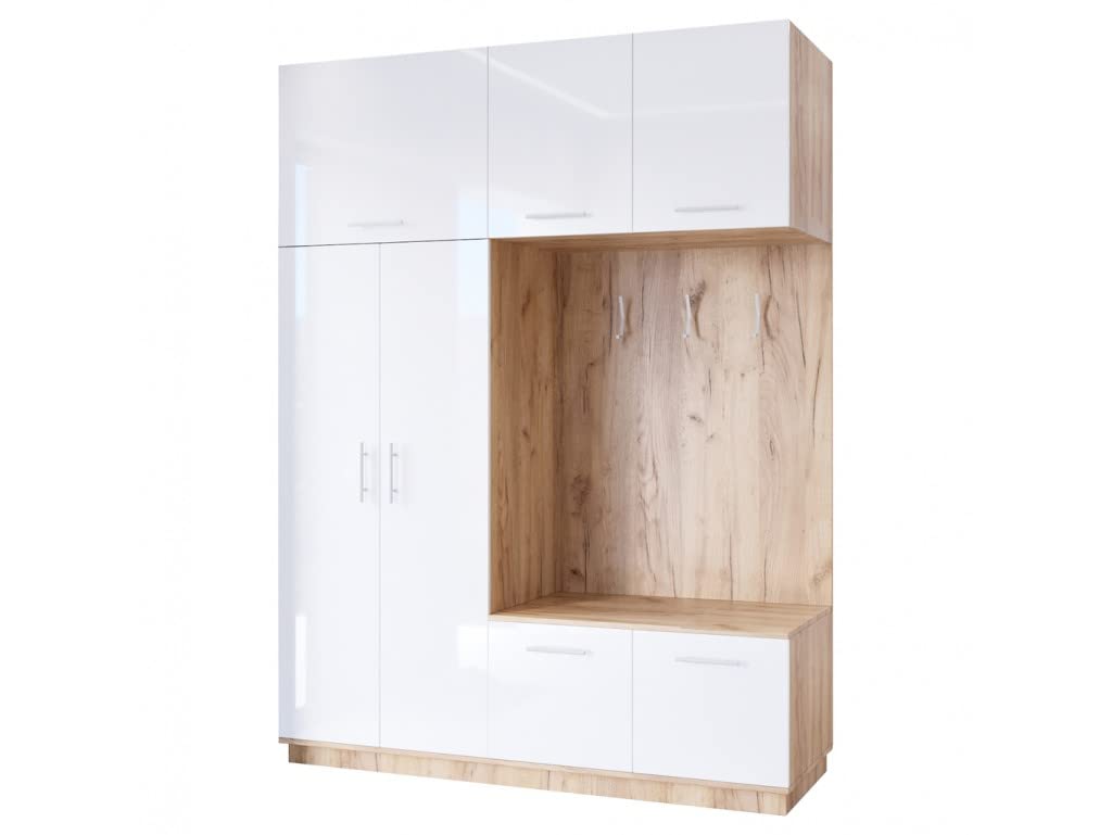 ML Furniture Ltd Wardrobe Gloss 180 cm with Gold Recess Wardrobe Hallway Coat Rack Compact Coat Rack Multi-Purpose Wardrobe White Home & Kitchen