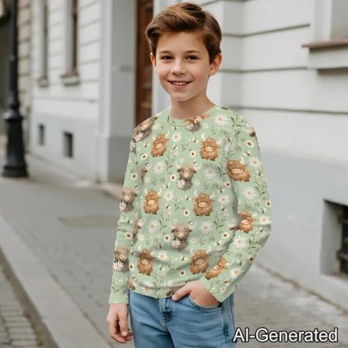 Image of Renewold Boys Girls Tees Kids T-Shirt Long Sleeve Crewneck T Shirts Casual Athletic Tops Clothing for Home School Travel
