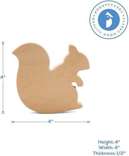 Miniatura 6 de Recorte de madera de ardilla gruesa para manualidades de 4 pulgadas, paquete de 2, manualidades de animales de madera para decoración de bandejas