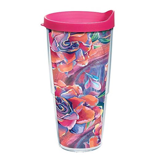 Tervis Made in USA Double Walled Sugar Magnolia Insulated Tumbler Cup Keeps Drinks Cold & Hot, 24oz, Clear