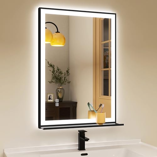 Image of STARLEAD 500x700 mm Bathroom-Mirror-with-LED-Lights with Shelf, Anti-Fog, Dimmable 3 Colors LED Bathroom Mirror, Memory Function, Tempered Glass, CRI90+, IP44, Horizontal/Vertical Mount