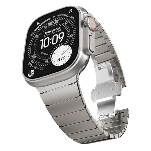 CHANCHY Stainless Steel Band for Apple Watch Ultra 2 Band 49mm 45mm 44mm 42mm Metal Strap with Folding Clasp for Apple Watch Series 9 8 7 6 5 4 3 2 1 Ultra/Ultra 2 Men (Titanium 49mm 45mm 44mm 42mm)