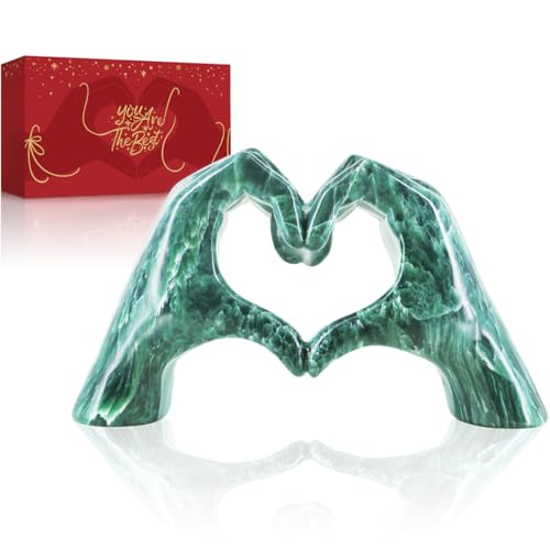 FUWA9PAN Heart Hands Sculpture Green Decor for Living Room Bedroom Apartment Bookshelf Table, Aesthetic Marble Statues Morden Accents Decorations, Knick Knacks Home Decor for Shelves