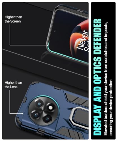 Image of WOW IMAGINE Shock Proof Back Case Mobile Cover for 1+ OnePlus 11R 5G | Back Cover Case (Tough Armor | Hybrid PC + TPU | Ring Holder & in-Built Kickstand | Blue)
