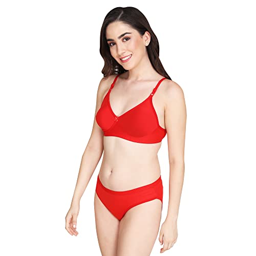 Image of Non Padded Bra Panty Set - Made of Pure Cotton Full Coverage Non Wired Seamless Pushup Soft Cup for T-Shirt Saree Dress Sports Garment for Daily Use Everyday