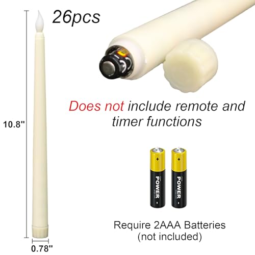 Image of GenSwin 26 Pcs Flameless Taper Candles with 3D Wick, LED Taper Candles Battery Operated, Flameless Battery Candlesticks for Home Party Wedding Christmas Decor(Ivory, 0.78 inchx10.8 inch)