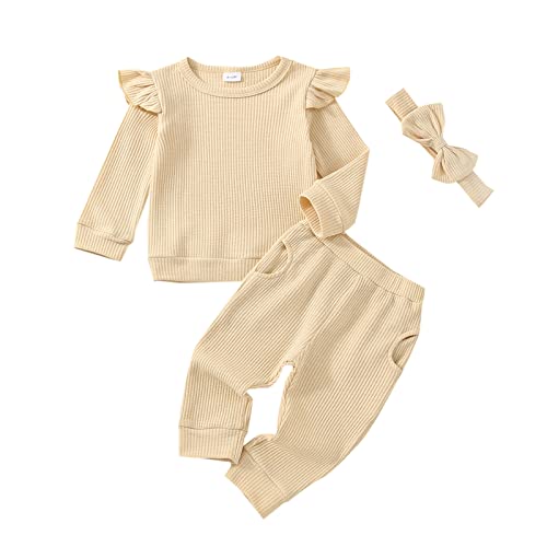 Image of FOCUTEBB Baby Girl Clothes Fall Winter Outfits Infant Toddler Girls Outfit Long Sleeve Sweatshirt Pants Headband Outfits Set