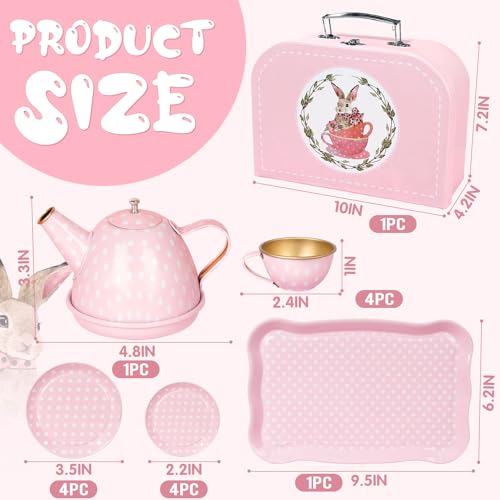 Image of Tea Party Set for Little Girls, Princess Tea Time Toys Including Tin Teapot Set Cups Carrying Case, Toddlers Pretend Role Play Kids Kitchen Toys Birthday Gifts Age 3 4 5 6