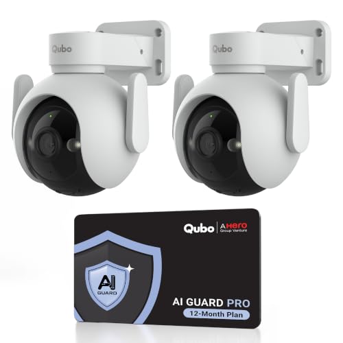 Image of Qubo Smart Outdoor Cam Pro 360 4MP (Pack of 2) | No SD Card Required, Records Directly on Cloud | AI Guard Pro 12-Month Plan (Cloud Backup Included) | Automatic Alarm & Spotlight | IP66 Rating