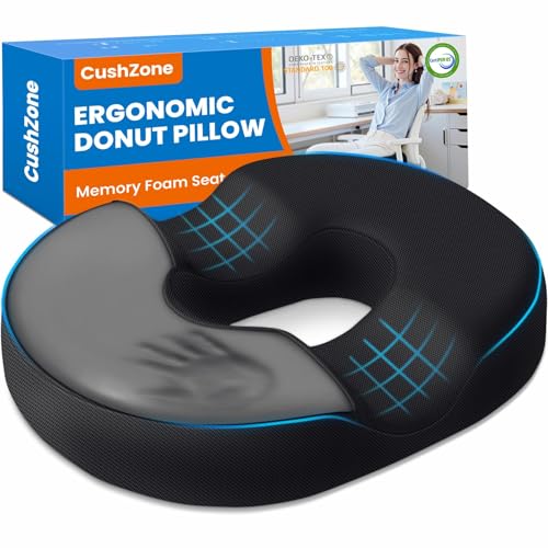 CushZone Donut Pillow for Postpartum Pregnancy - Large Ergonomic Chair Seat Cushions, Office Chair Cushion, Breathable Hemorrhoid Pillow, Lifting Chair Pads for Dining, Sitting, After Surgery(Black)