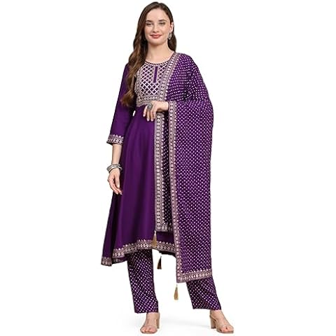 TRENDMALLS Purple Rayon Embroidery Salwar Suit Cover