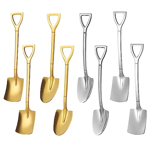 8 Stück Edelstahl Spatenlöffel, Kreativer Schaufelform, Dessertlöffel, Eisdessertlöffel, Kaffeelöffel Kreativer Schaufelform Geeignet für Nachmittagstee, Bars, Cafés
