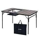 [キャンパーズコレクション 山善] アウトドアテーブル バーベキュー テーブル 折りたたみ 幅122×奥行81×高さ37.5/70cm コンロ設置対応 収納バッグ付き ヴィンテージダークウッド BBT-1280(BDW)
