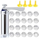 Plätzchenpresse zum Backen mit 4 Spritztüllen und 20 Scheiben, Metallhersteller Dekorationsset für DIY Herstellung und Kuchenglasur