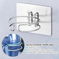 LOXSUN Föhn Halterung, Fönhalter Ohne Bohren, Edelstahl Föhnhalter Wand, Halterung für Fön Aufbewahrung Haartrocknerhalter, Fönhalterung Selbstklebend Föhnhalterungen für Bad (Silber) – Ansicht 3