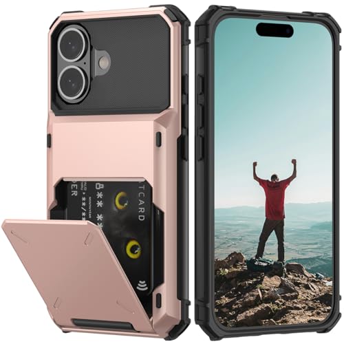 Nvollnoe for iPhone 16 Case with Card Holder[Store 5 Cards]