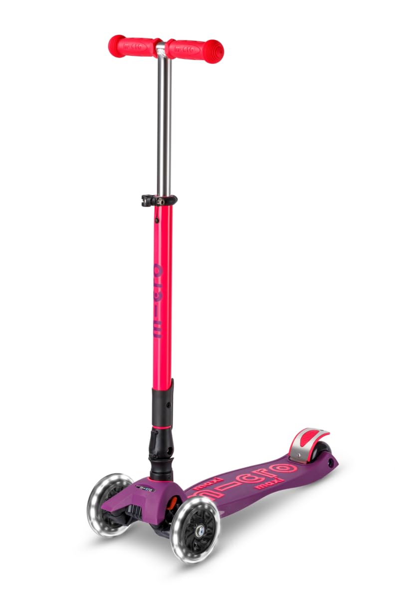 Micro Scooters | Maxi Micro Deluxe Foldable Children's Scooter | Big Wheels | Handlebar Adjustable | 5-12yrs | Boys & Girls | Pink/Purple
