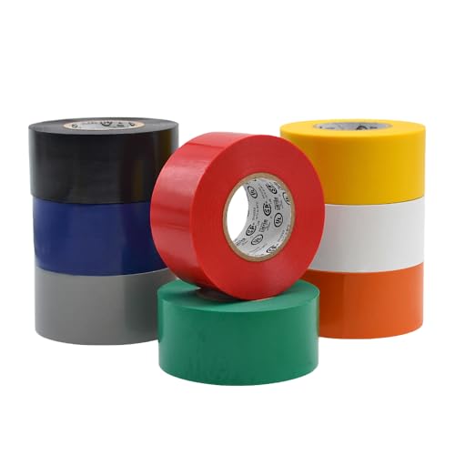MAT Professional Grade Wide Electrical Tape Rainbow - 1.5 inch x 66 ft. UL/CSA listed core (Pack of 8) - Waterproof, Flame Retardant, & Strong Rubber Based Adhesive for Use At No More Than 600V & 176F