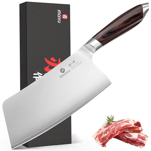 Image of imarku Cleaver Knife 7.5 Inch - Japanese High Carbon Stainless Steel Chopping Knife & Meat Cleaver with Ergonomic Non-Slip Pakkawood Handle for Home Kitchen & Restaurant, Gift for Men & Women