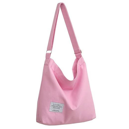 Covelin Women's Retro Large Size Canvas Shoulder Bag Hobo Crossbody Handbag Casual Tote Pink