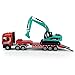 Flatbed Truck Toy with Crawler Excavator Toy Tractor Semi Tow Truck Transport Trailer Metal Diecast Construction Vehicles 2 in 1 Vehicle Playset Friction Powered Toy Trucks for Boys Kids Gift, red