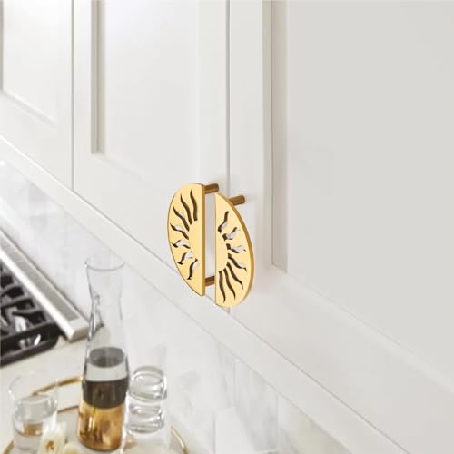 Image of COMPASS Stainless Steel Surya Cabinet Knobs, Drawer Pulls, Knobs for Dresser Drawers, Drawer Knobs Handle, Kitchen Knobs (PVD Gold Finish) Pack of 8 pcs