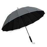 Becko Manual Open & Close Umbrella Long Umbrella with 24 Ribs, Durable and Strong Enough for the Wind and Rain, Easy to Carry on Your Back By Its Own Bag (Black)