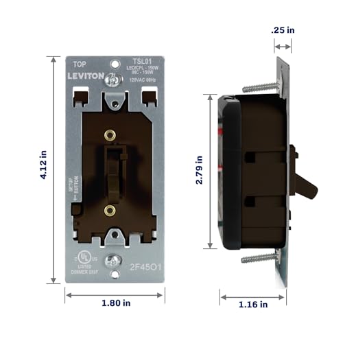 Leviton Toggle Slide LED Advanced Dimmer Switch for 150W Dimmable LED, Halogen and Incandescent Bulbs and Fixtures, TSL01-10B, Brown by Leviton - Image 4