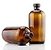 Cornucopia 16oz Amber Glass Bottles with Reusable Chalk Labels and Lids (2 Pack), Refillable Brown Boston Round Bottles, with Black 28-400 Caps
