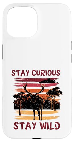 Curious Stay Wild Deer Sunset Nature Lover Outdoor Vintage �X�}�z�P�[�X iPhone 15 �p