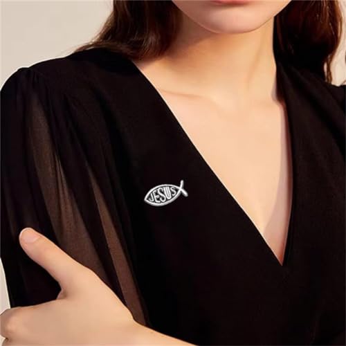 Jesus Fish Brooch Silver Tone Cartoon Fish Pin Christian Jewelry Lapel Pin Popular with Christian Bikers Marine Animal Brooch Enamel Pin Badge Christ Savior Gold Tone Religious Lapel Pin Gift4