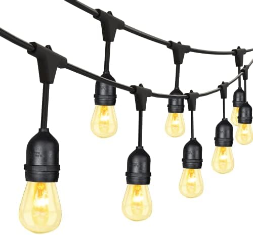 52FT Outdoor String Lights SUPERDANNY UL Listed Edison Patio Cafe Lights with 11W Incandescent Bulb, Decorative Patio Porch Beer Garden Backyard Decor Market Lights 24 Sockets 30 Bulbs