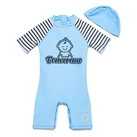 BONVERANO Baby Junge EIN stück Kurzärmel-Kleidung UV-Schutz 50+ Badeanzug MIT Einem Reißverschluss(Blau-Baby, 12-18Monate)… Cover