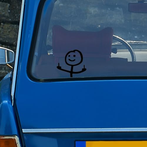 Image of KITUREK Car Fuck You Meme Vinyl Sticker Decal, Black, Large | Funny Personalised Cartoon Middle Finger Sticker, Fit for Cars Windows Bumpers Trucks Motorcycles or Any Other Smooth Surface