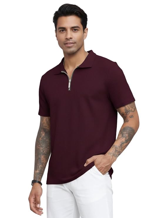madfrog Men’s Cotton Blended Polo T Shirt with Zipper & Collar | Half Sleeve Regular Fit Polo Tshirt for Men | Branded Stylish Casual Wear Polo Shirt-picture-17