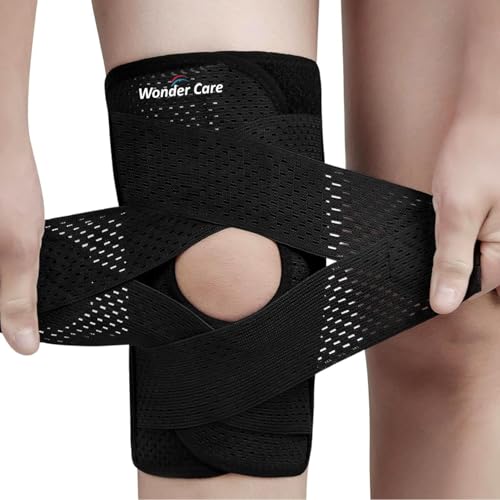 Image of Wonder Care Adjustable Wrap Knee Support Brace, Air Mesh Fabric Knee Brace Cap for Pain Relief, Sports, Arthritis, Running Protection [Black] (2, 3XL)