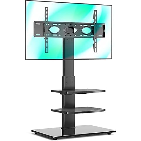 5Rcom Tall Swivel Floor TV Stand with 3 Shelves TV Stand Mount for Most 32 37 47 50 55 60 65 70 inch Plasma LCD LED OLED Flat Screen or Curved TVs, Tall Narrow Stand with Height Adjustable, Black Cover