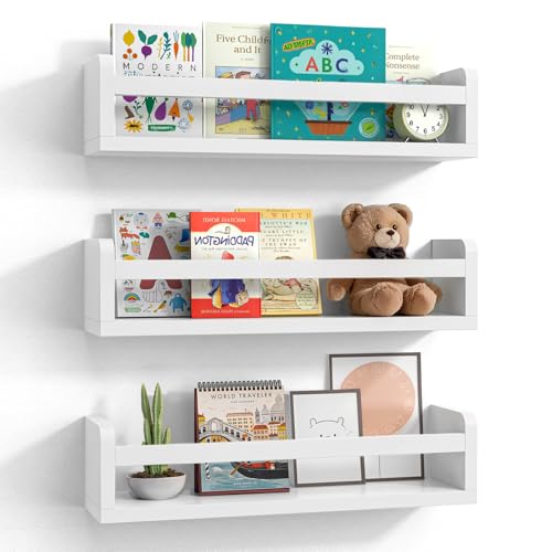Lizgaho Floating Wall Nursery Book Shelves White 16.5 Inch Set of 3