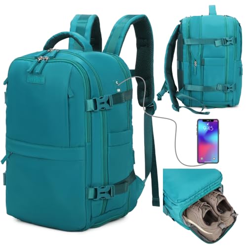 1990s Mochila de viaje cabina expandible para Ryanair 40x25x20-25cm,con bolsa de zapatillas,mochila casual impermeable extensible compatible con portátil 14'- Verde