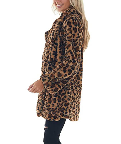 Sexyshine Women's Leopard Print Faux Fur Coat Winter Fall Lapel Collar Fuzzy Fleece Fur Jackets with Pockets2