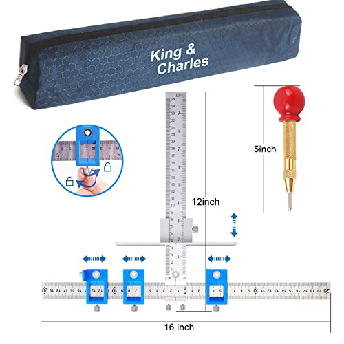 Image of King&Charles Cabinet Hardware Jig, Metal Cabinet Handle Jig with Automatic Center Punch, Perfect Set - Avoid Jitter Caused by Direct Drilling, Use for Handles and Pulls on Drawers /Doors.
