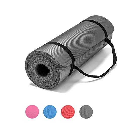 Top Space Thick Yoga Mat Exercise Mats Workout Mat Gray Non Slip Travel Lightweight Large High Density Extra Comfort Fitness Foam Pilates Mats with Carrying Strap (72