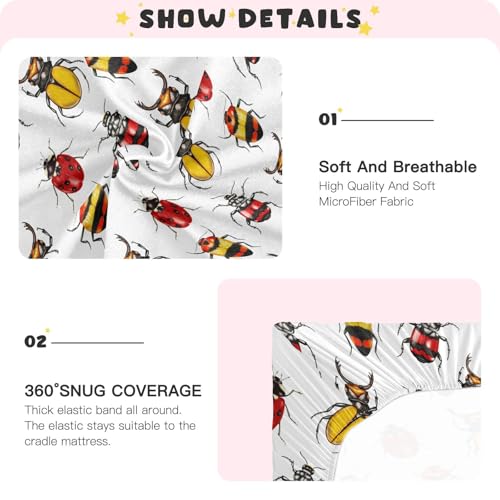 Selerdon G384106565P821C876S1914 Crib Sheets Beetle Insect Ladybugs Baby Crib Sheets Mattress Cover For Boys And Girls Soft Breathable Fitted Kids Toddler Bed Sheets 52 Inch X 28 Inch X 9 Inch thumb #4