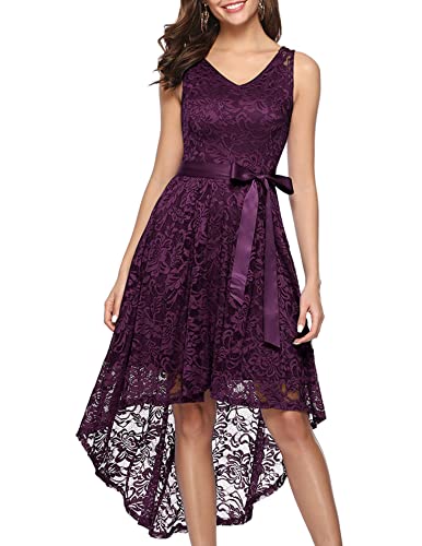 BeryLove Damen Kleider Elegant Spitzen Abendkleid Lang Ballkleid Damen V Ausschnitt Abendkleider Elegant Für Hochzeit Spitzenkleid Traube 7018Grape L Cover